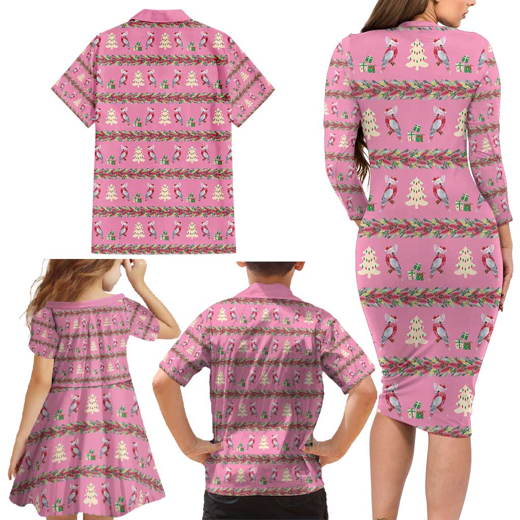 Australia Pink Galah Christmas Family Matching Long Sleeve Bodycon Dress and Hawaiian Shirt Eolophus Roseicapilla Bottlebrush Seamless - Aussie Hoodie
