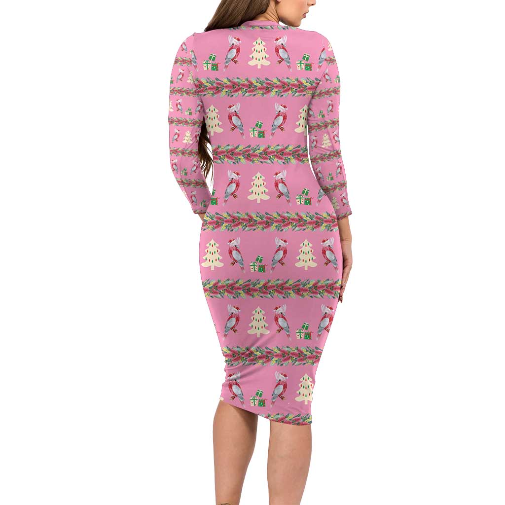 Australia Pink Galah Christmas Family Matching Long Sleeve Bodycon Dress and Hawaiian Shirt Eolophus Roseicapilla Bottlebrush Seamless - Aussie Hoodie