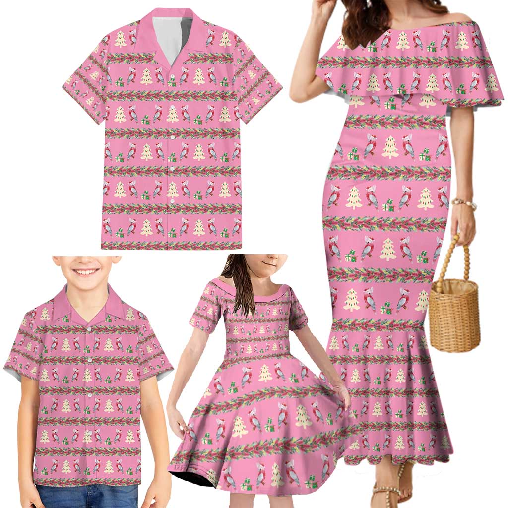 Australia Pink Galah Christmas Family Matching Mermaid Dress and Hawaiian Shirt Eolophus Roseicapilla Bottlebrush Seamless - Aussie Hoodie