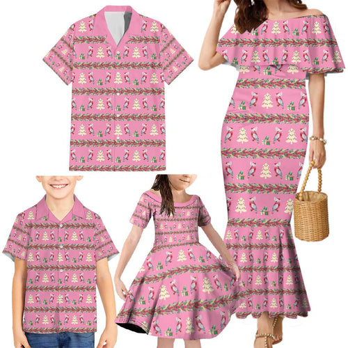 Australia Pink Galah Christmas Family Matching Mermaid Dress and Hawaiian Shirt Eolophus Roseicapilla Bottlebrush Seamless - Aussie Hoodie