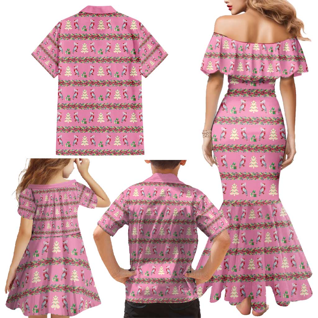 Australia Pink Galah Christmas Family Matching Mermaid Dress and Hawaiian Shirt Eolophus Roseicapilla Bottlebrush Seamless - Aussie Hoodie