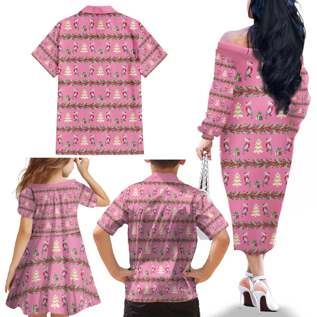 Australia Pink Galah Christmas Family Matching Off The Shoulder Long Sleeve Dress and Hawaiian Shirt Eolophus Roseicapilla Bottlebrush Seamless - Aussie Hoodie