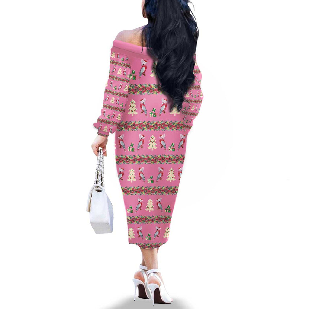 Australia Pink Galah Christmas Family Matching Off The Shoulder Long Sleeve Dress and Hawaiian Shirt Eolophus Roseicapilla Bottlebrush Seamless - Aussie Hoodie