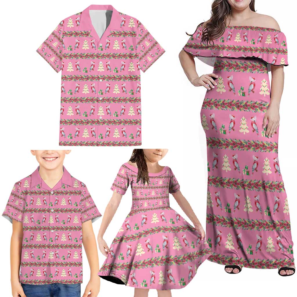 Australia Pink Galah Christmas Family Matching Off Shoulder Maxi Dress and Hawaiian Shirt Eolophus Roseicapilla Bottlebrush Seamless - Aussie Hoodie