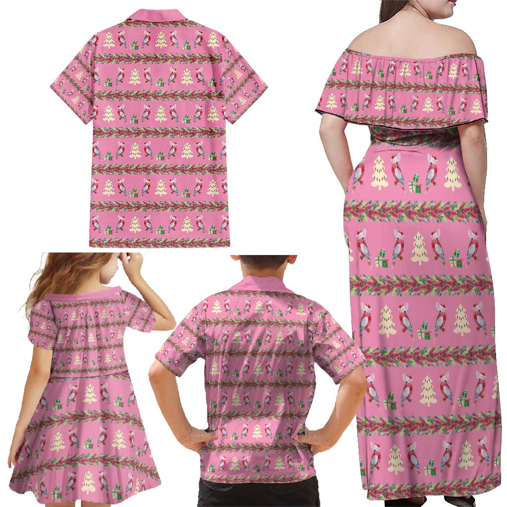Australia Pink Galah Christmas Family Matching Off Shoulder Maxi Dress and Hawaiian Shirt Eolophus Roseicapilla Bottlebrush Seamless - Aussie Hoodie