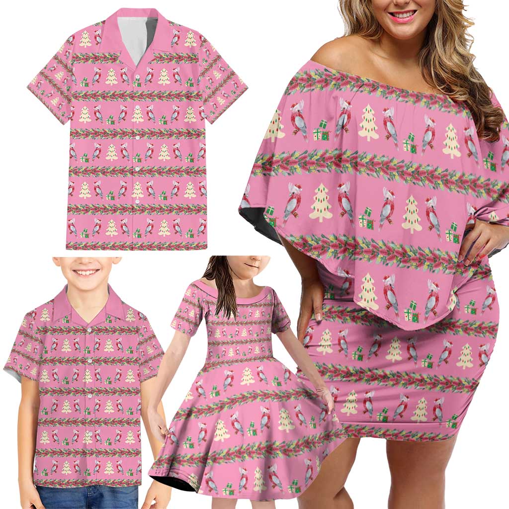 Australia Pink Galah Christmas Family Matching Off Shoulder Short Dress and Hawaiian Shirt Eolophus Roseicapilla Bottlebrush Seamless - Aussie Hoodie