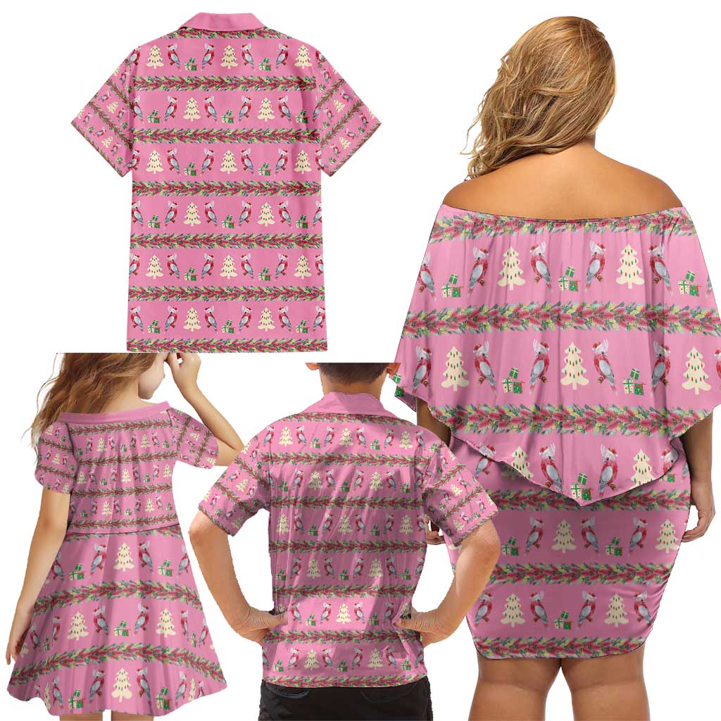 Australia Pink Galah Christmas Family Matching Off Shoulder Short Dress and Hawaiian Shirt Eolophus Roseicapilla Bottlebrush Seamless - Aussie Hoodie