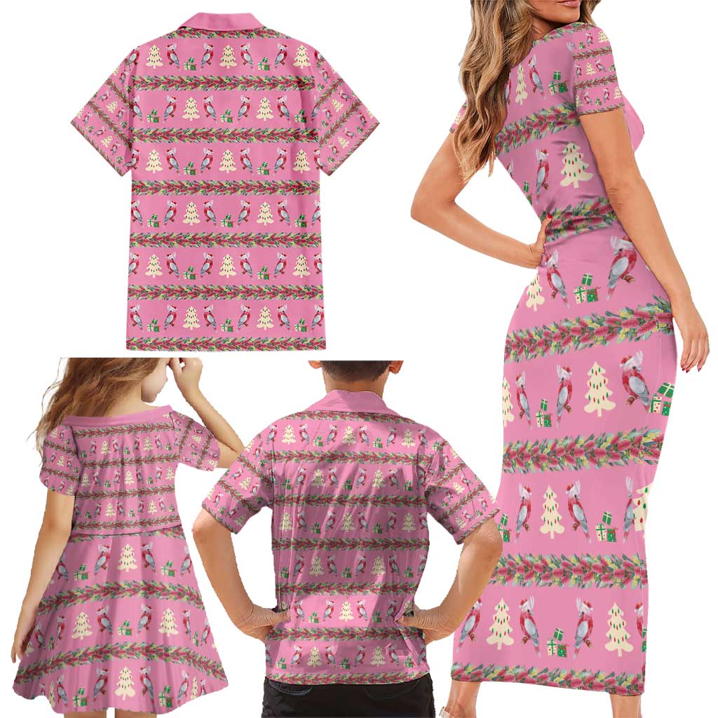 Australia Pink Galah Christmas Family Matching Short Sleeve Bodycon Dress and Hawaiian Shirt Eolophus Roseicapilla Bottlebrush Seamless - Aussie Hoodie