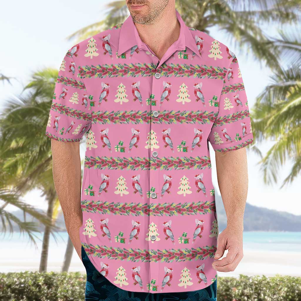 Australia Pink Galah Christmas Hawaiian Shirt Eolophus Roseicapilla Bottlebrush Seamless - Aussie Hoodie