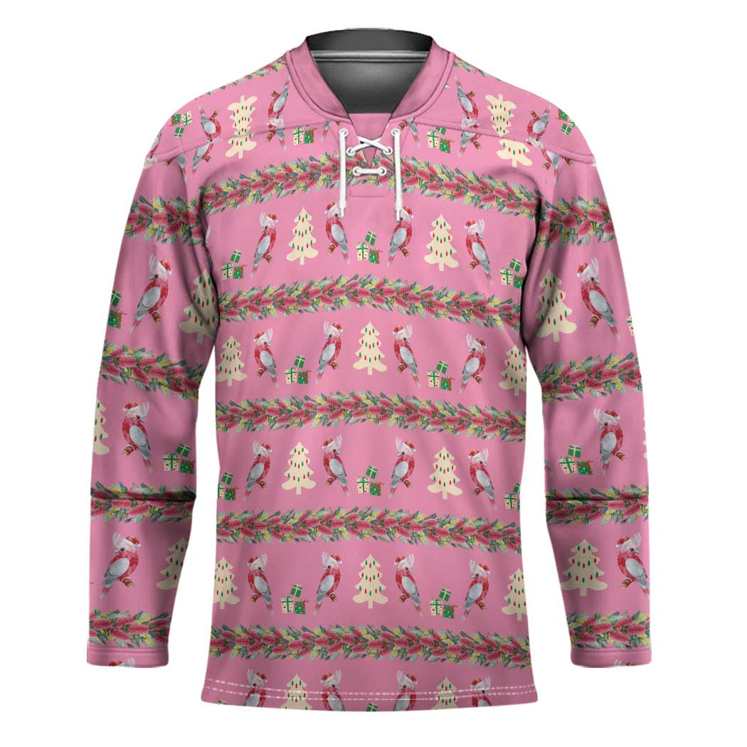 Australia Pink Galah Christmas Hockey Jersey Eolophus Roseicapilla Bottlebrush Seamless - Aussie Hoodie
