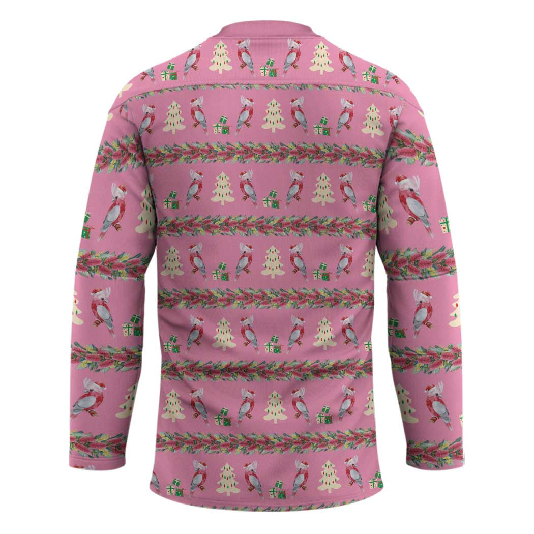 Australia Pink Galah Christmas Hockey Jersey Eolophus Roseicapilla Bottlebrush Seamless - Aussie Hoodie