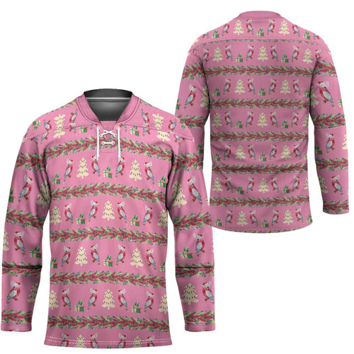 Australia Pink Galah Christmas Hockey Jersey Eolophus Roseicapilla Bottlebrush Seamless - Aussie Hoodie