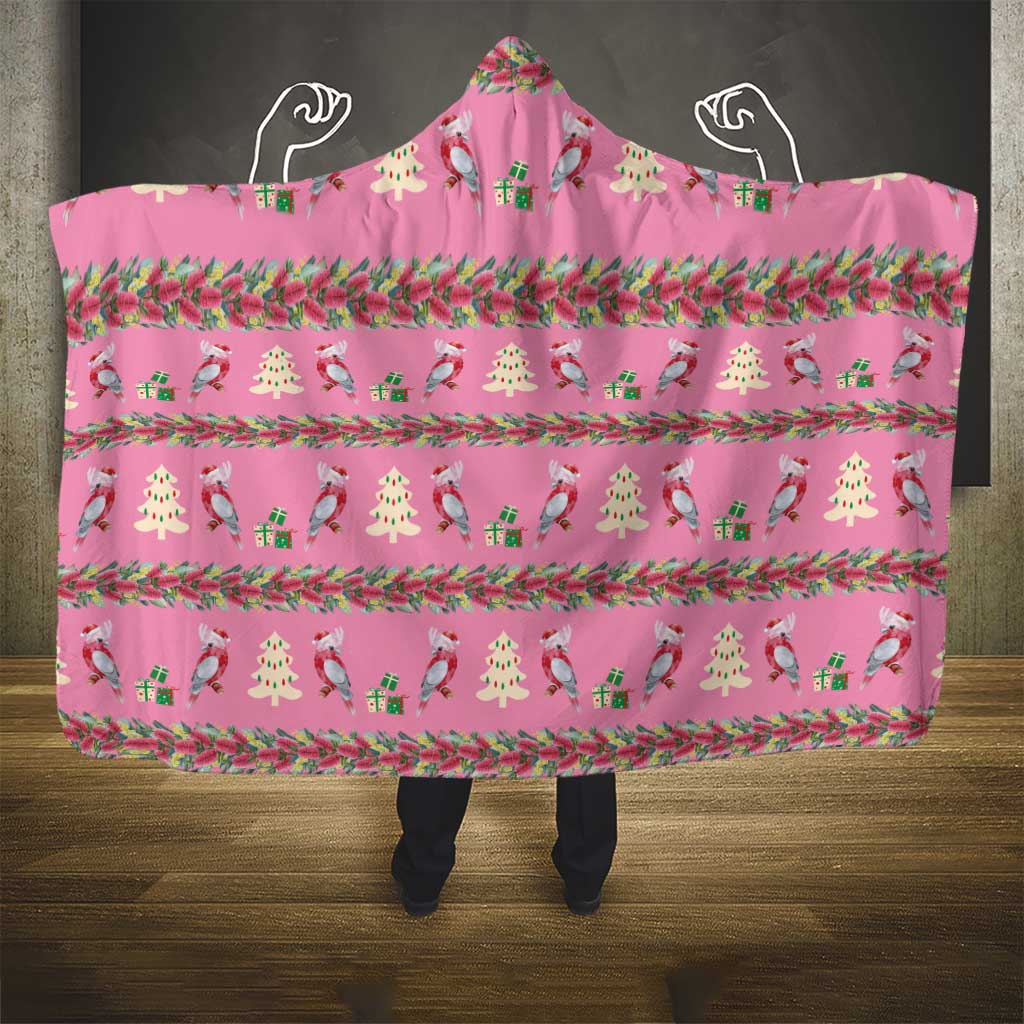 Australia Pink Galah Christmas Hooded Blanket Eolophus Roseicapilla Bottlebrush Seamless - Aussie Hoodie