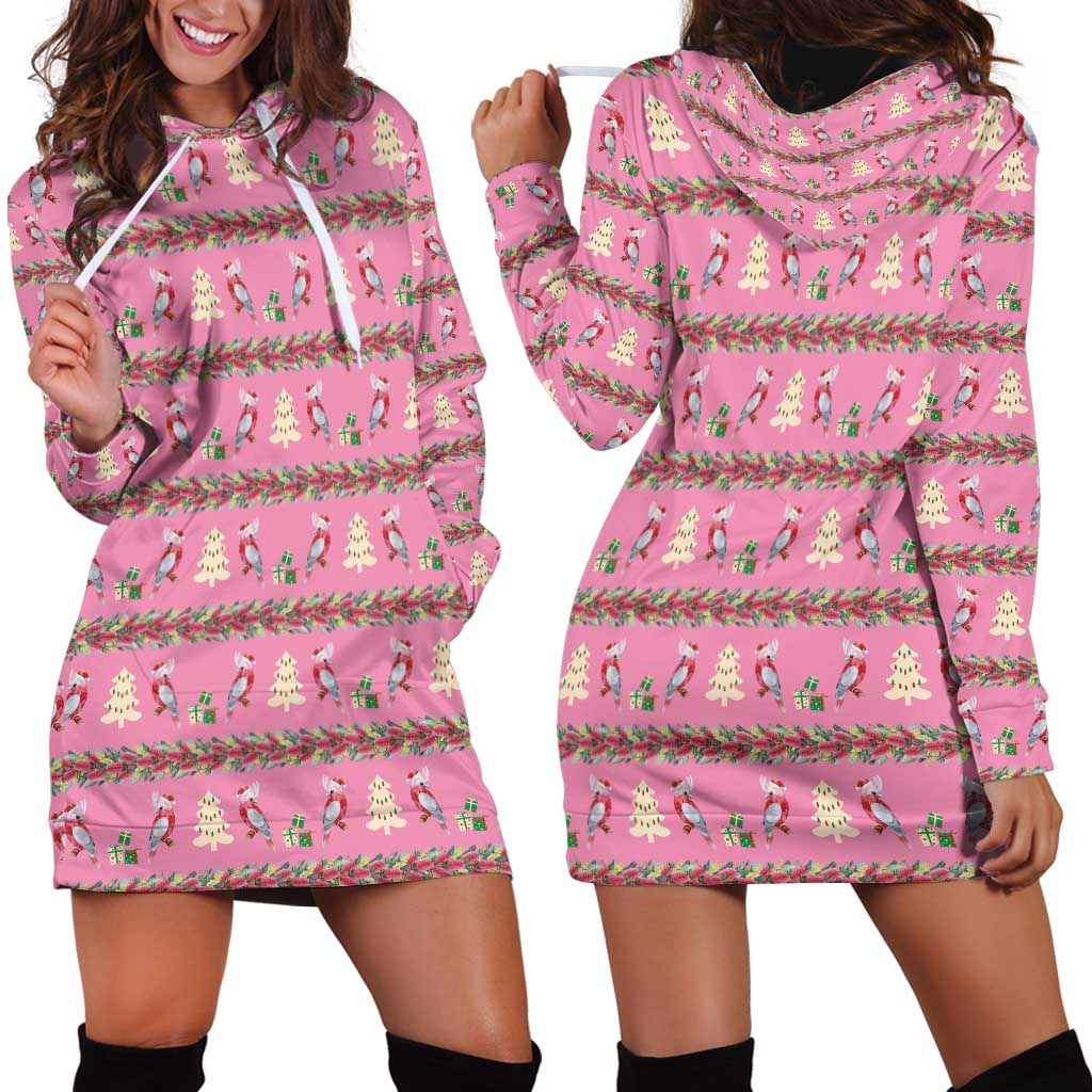 Australia Pink Galah Christmas Hoodie Dress Eolophus Roseicapilla Bottlebrush Seamless - Aussie Hoodie