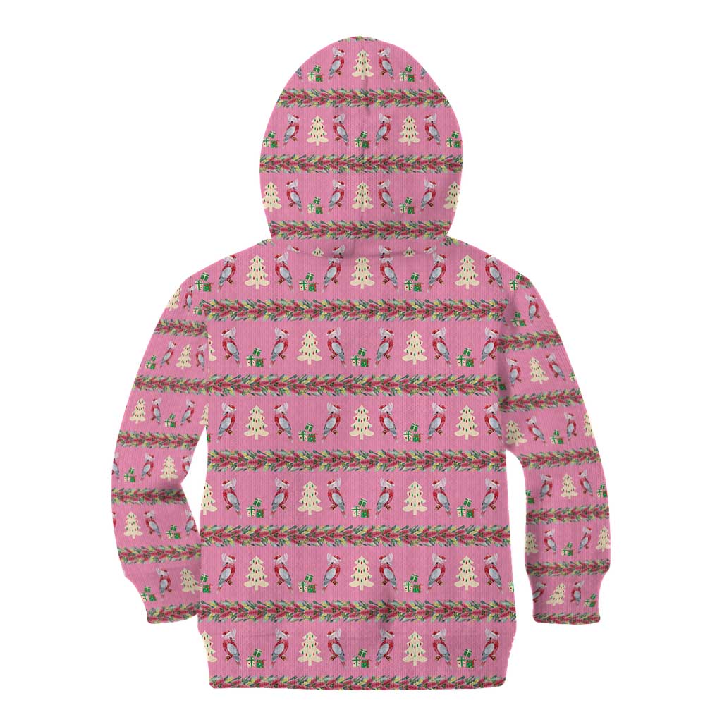 Australia Pink Galah Christmas Kid Hoodie Eolophus Roseicapilla Bottlebrush Seamless - Aussie Hoodie
