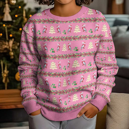 Australia Pink Galah Christmas Kid Ugly Christmas Sweater Eolophus Roseicapilla Bottlebrush Seamless - Aussie Hoodie