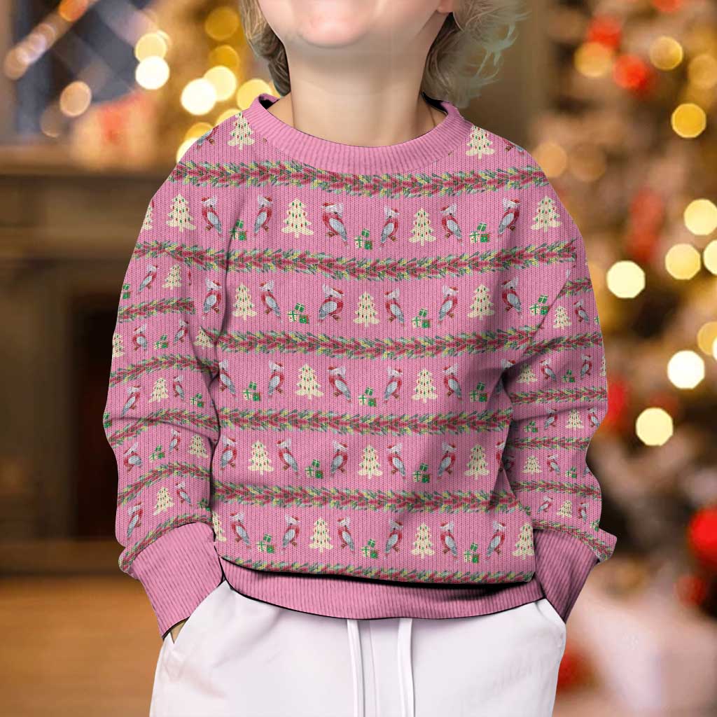 Australia Pink Galah Christmas Kid Ugly Christmas Sweater Eolophus Roseicapilla Bottlebrush Seamless - Aussie Hoodie