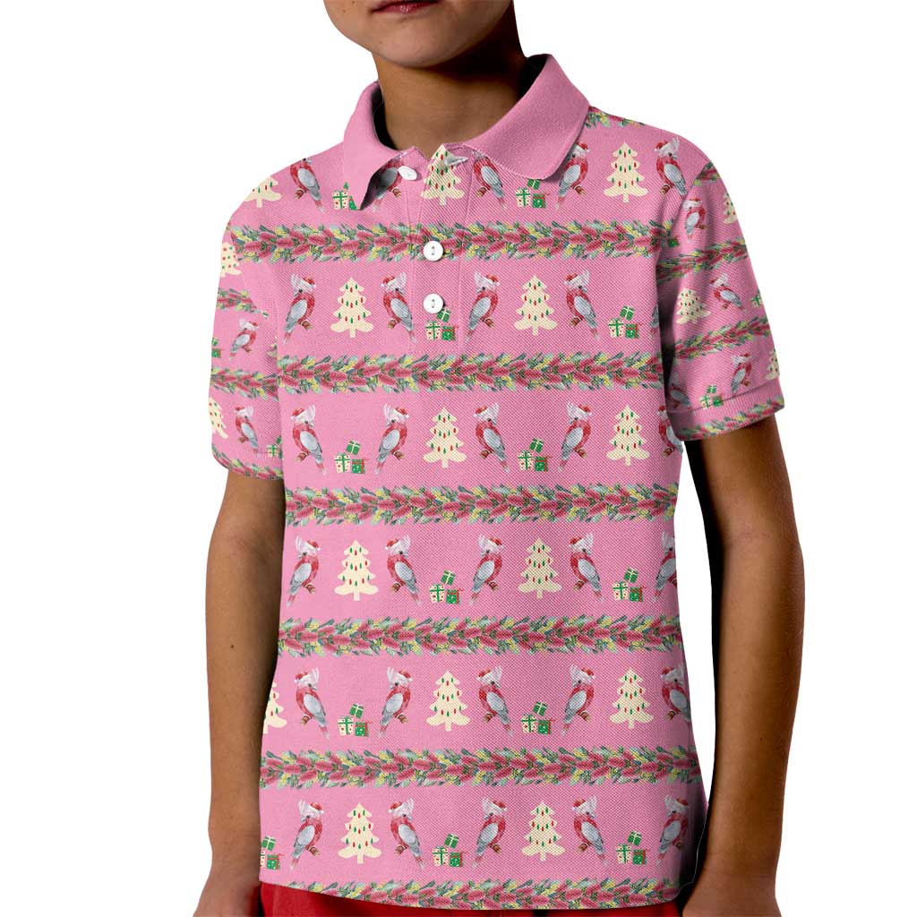 Australia Pink Galah Christmas Kid Polo Shirt Eolophus Roseicapilla Bottlebrush Seamless - Aussie Hoodie