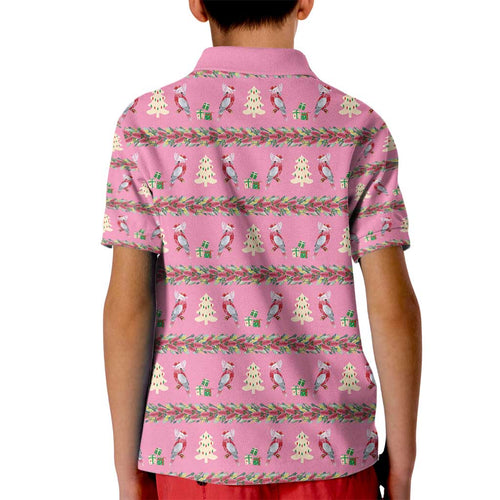 Australia Pink Galah Christmas Kid Polo Shirt Eolophus Roseicapilla Bottlebrush Seamless - Aussie Hoodie