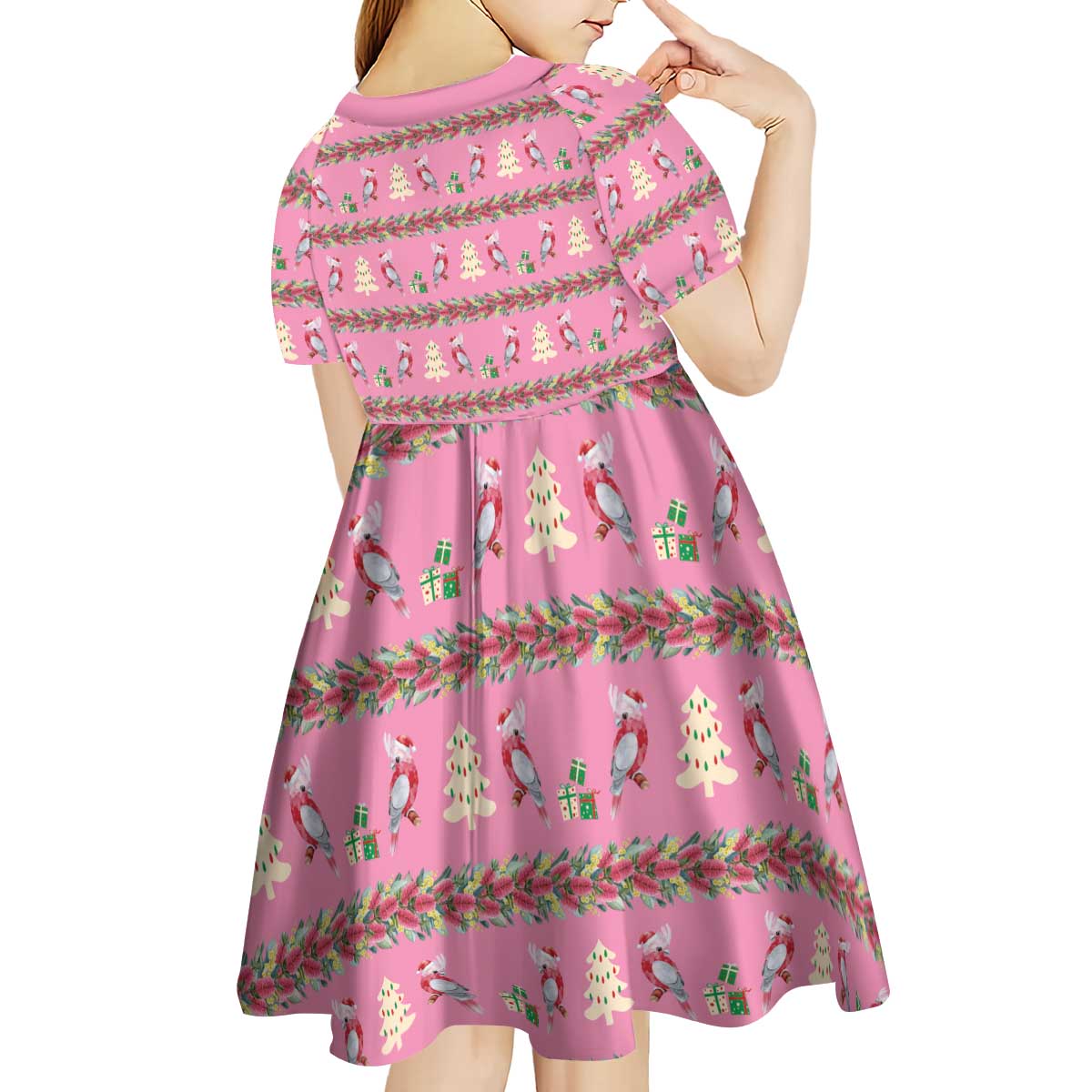 Australia Pink Galah Christmas Kid Short Sleeve Dress Eolophus Roseicapilla Bottlebrush Seamless - Aussie Hoodie