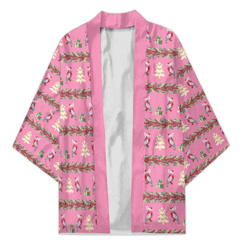 Australia Pink Galah Christmas Kimono Eolophus Roseicapilla Bottlebrush Seamless - Aussie Hoodie