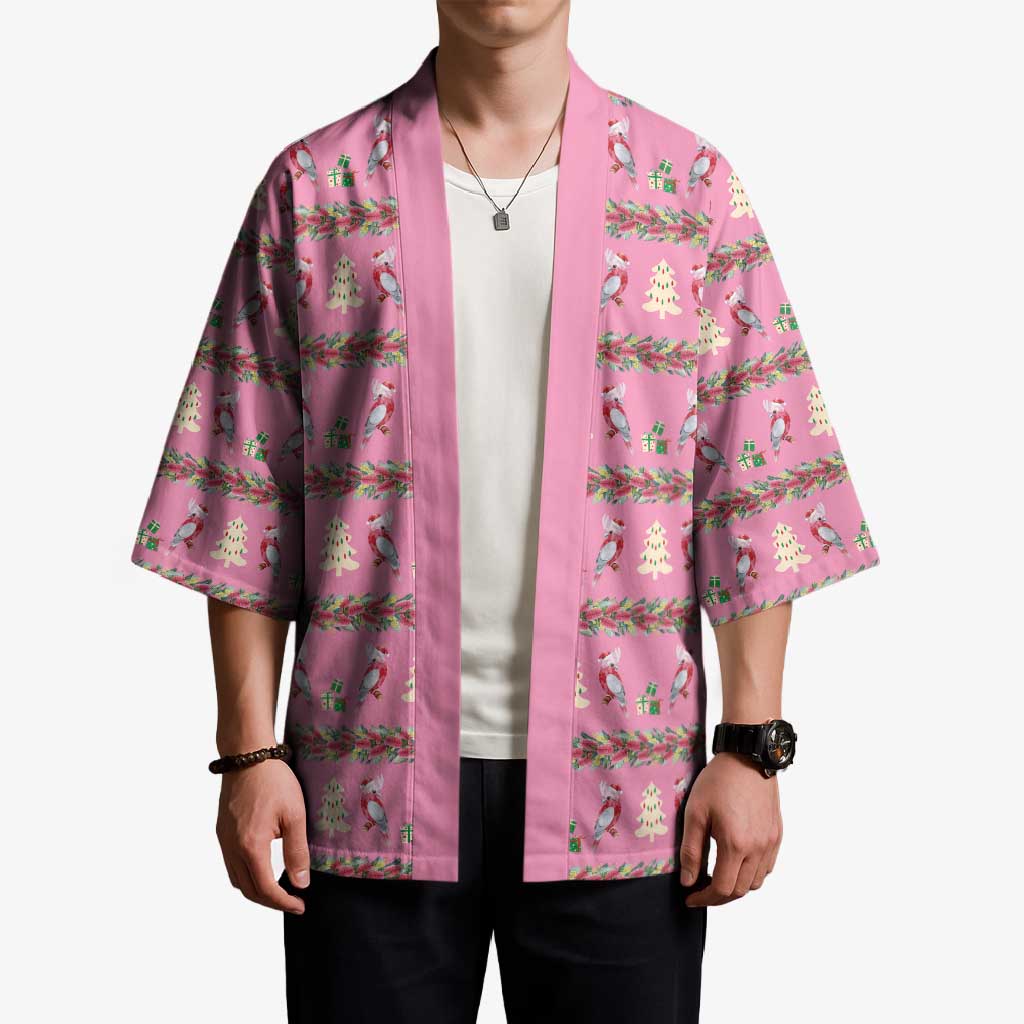 Australia Pink Galah Christmas Kimono Eolophus Roseicapilla Bottlebrush Seamless - Aussie Hoodie