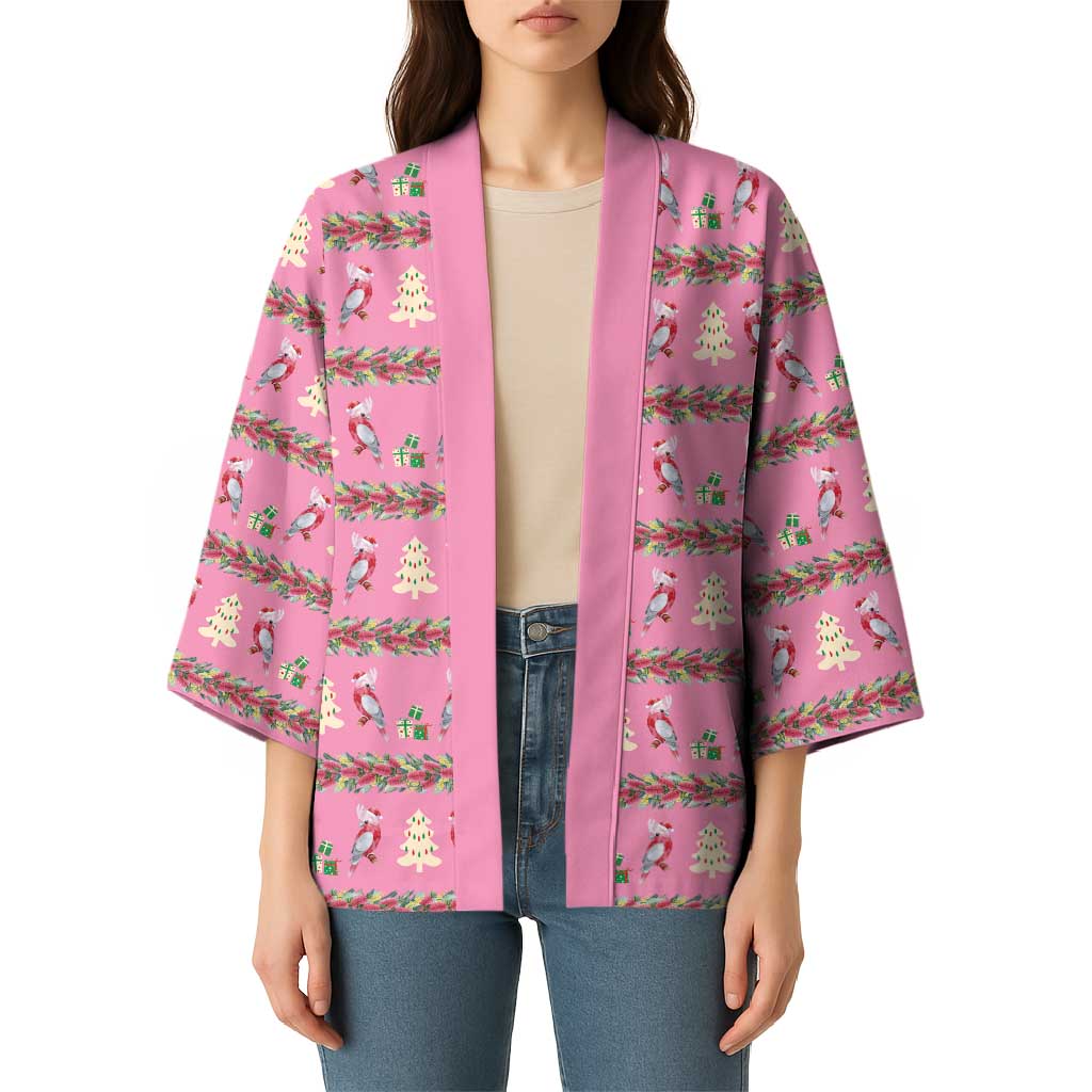 Australia Pink Galah Christmas Kimono Eolophus Roseicapilla Bottlebrush Seamless - Aussie Hoodie