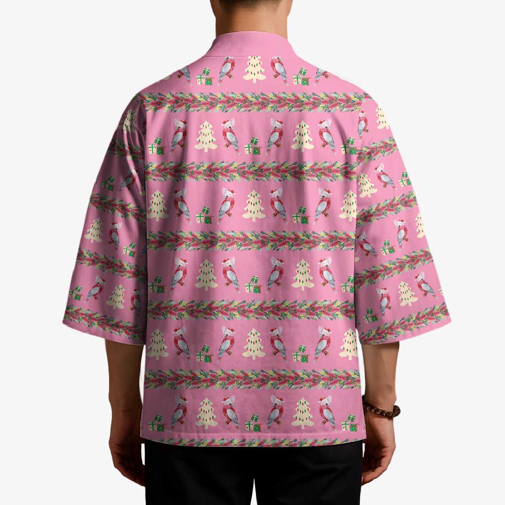 Australia Pink Galah Christmas Kimono Eolophus Roseicapilla Bottlebrush Seamless - Aussie Hoodie