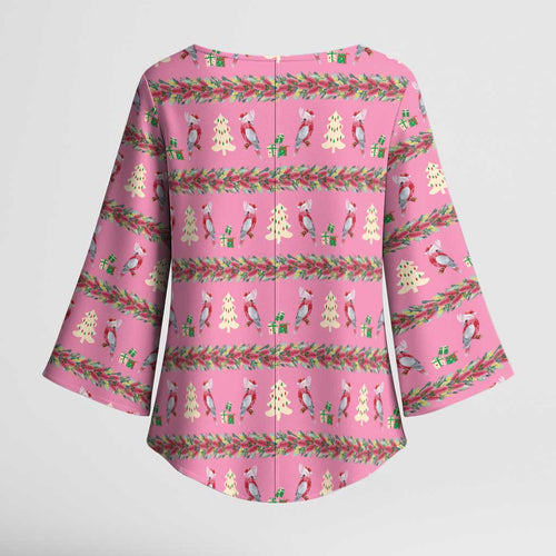 Australia Pink Galah Christmas Kimono Sleeve Blouse Eolophus Roseicapilla Bottlebrush Seamless - Aussie Hoodie