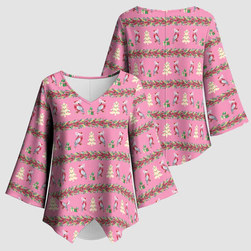 Australia Pink Galah Christmas Kimono Sleeve Blouse Eolophus Roseicapilla Bottlebrush Seamless - Aussie Hoodie
