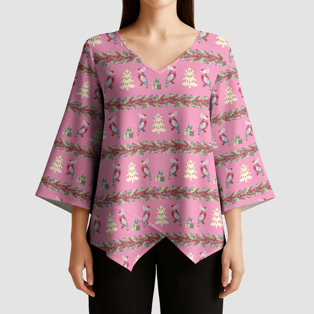 Australia Pink Galah Christmas Kimono Sleeve Blouse Eolophus Roseicapilla Bottlebrush Seamless - Aussie Hoodie