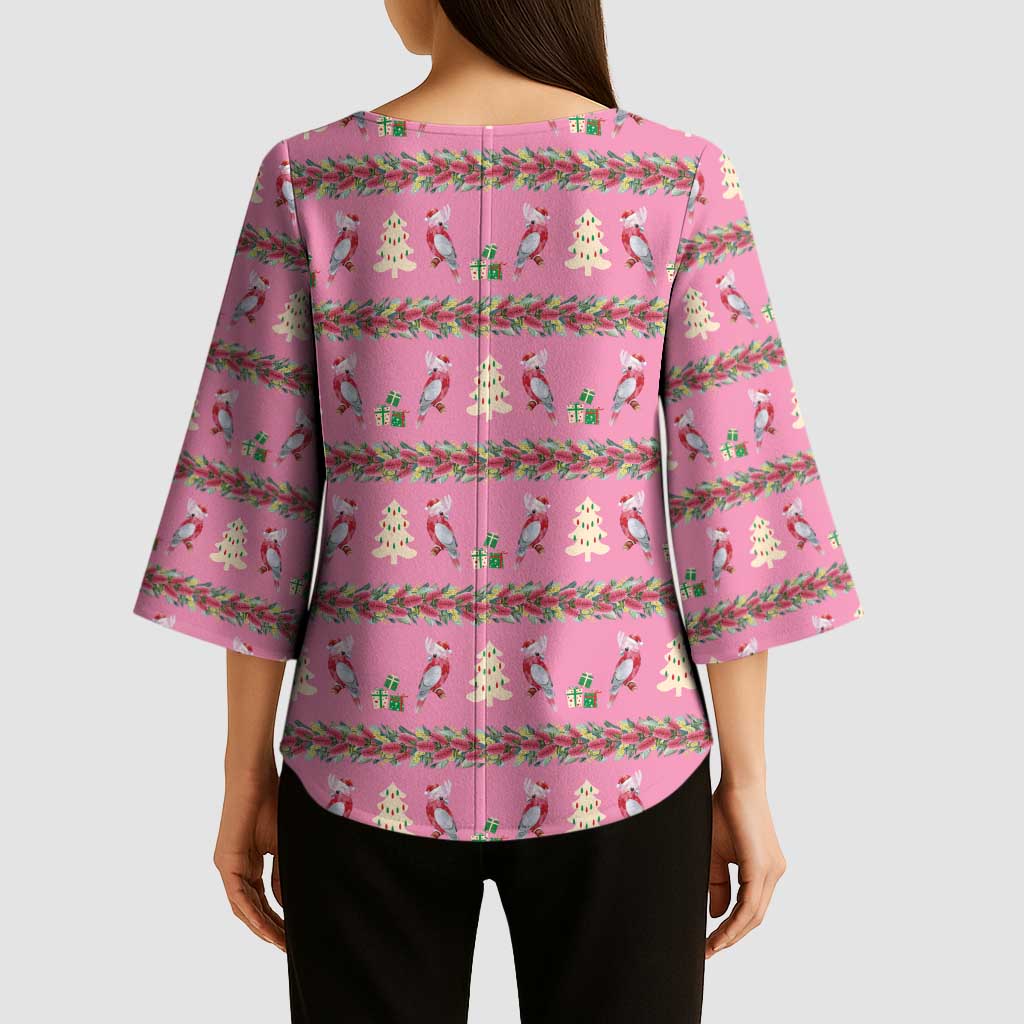 Australia Pink Galah Christmas Kimono Sleeve Blouse Eolophus Roseicapilla Bottlebrush Seamless - Aussie Hoodie