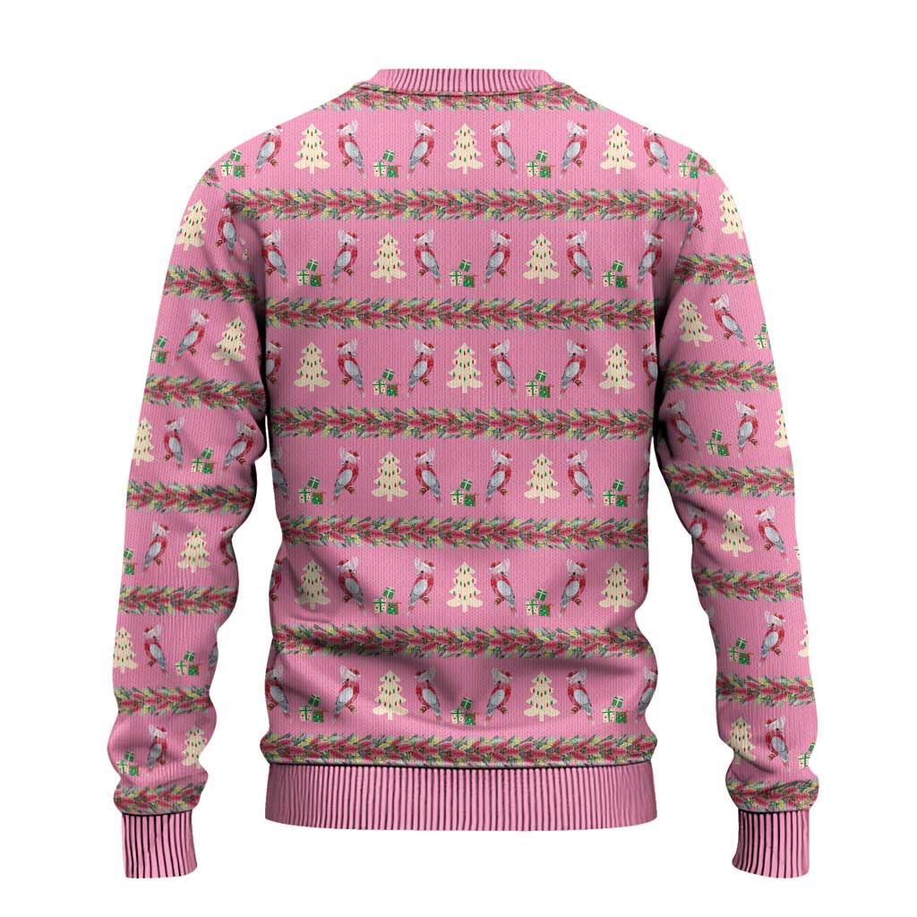 Australia Pink Galah Christmas Ugly Christmas Sweater Eolophus Roseicapilla Bottlebrush Seamless - Aussie Hoodie