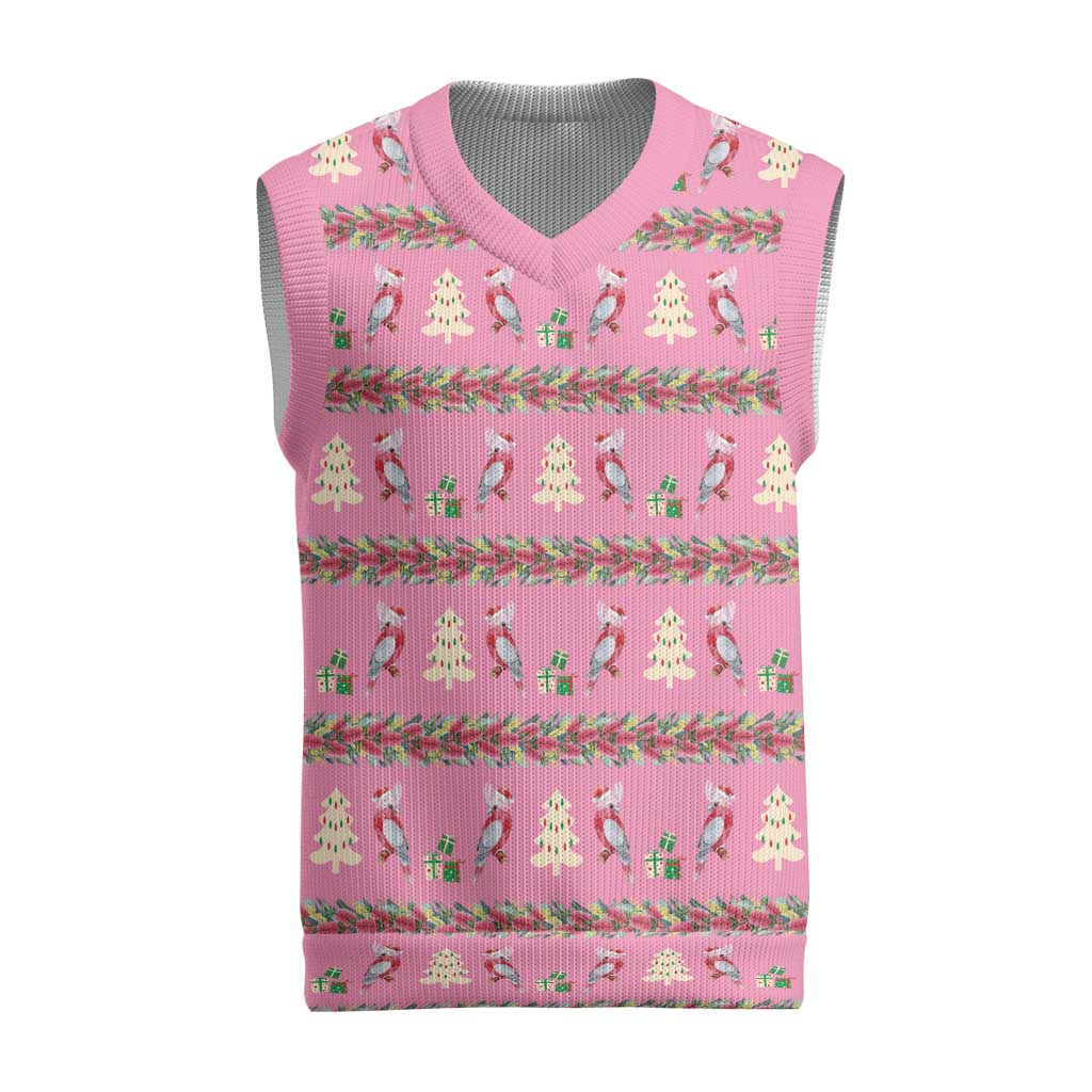 Australia Pink Galah Christmas Knitted V-Neck Vest Eolophus Roseicapilla Bottlebrush Seamless - Aussie Hoodie