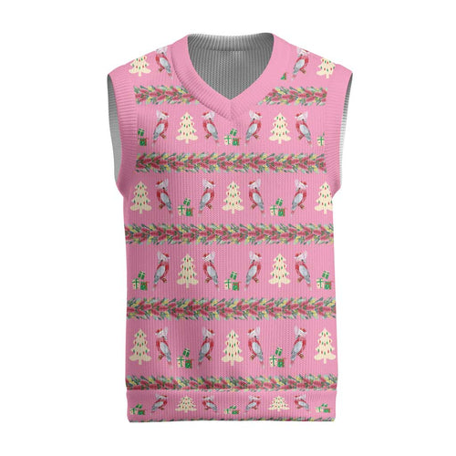 Australia Pink Galah Christmas Knitted V-Neck Vest Eolophus Roseicapilla Bottlebrush Seamless - Aussie Hoodie