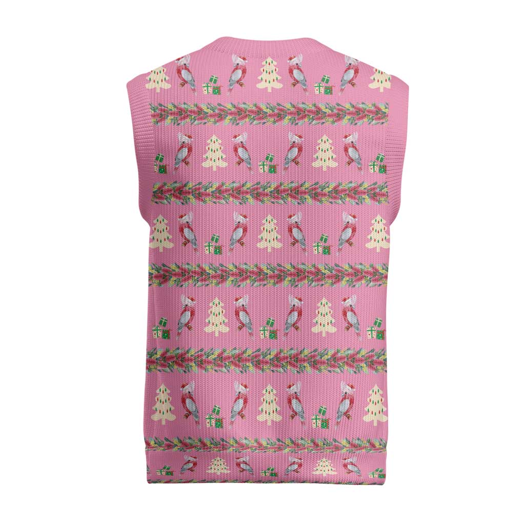 Australia Pink Galah Christmas Knitted V-Neck Vest Eolophus Roseicapilla Bottlebrush Seamless - Aussie Hoodie