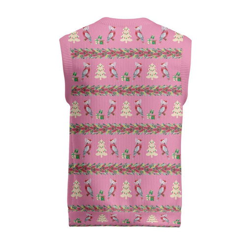 Australia Pink Galah Christmas Knitted V-Neck Vest Eolophus Roseicapilla Bottlebrush Seamless - Aussie Hoodie
