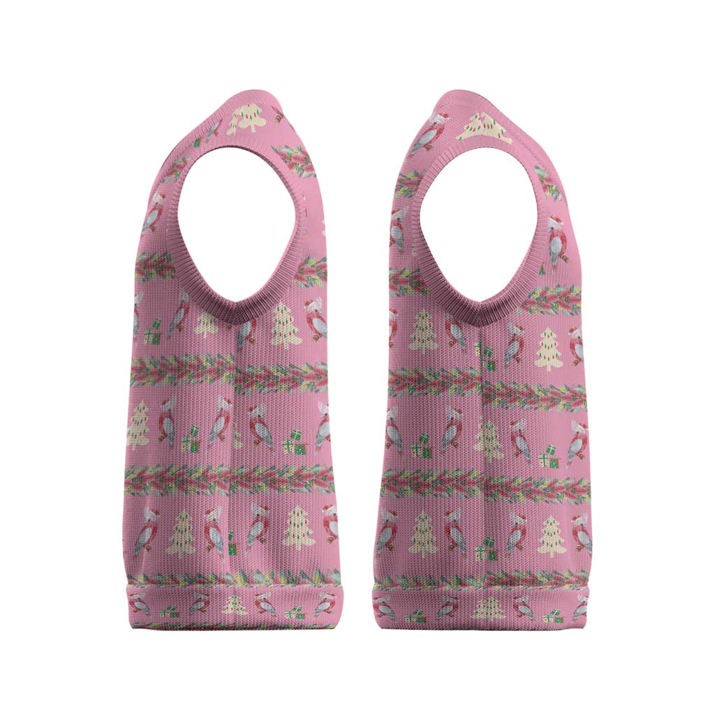 Australia Pink Galah Christmas Knitted V-Neck Vest Eolophus Roseicapilla Bottlebrush Seamless - Aussie Hoodie