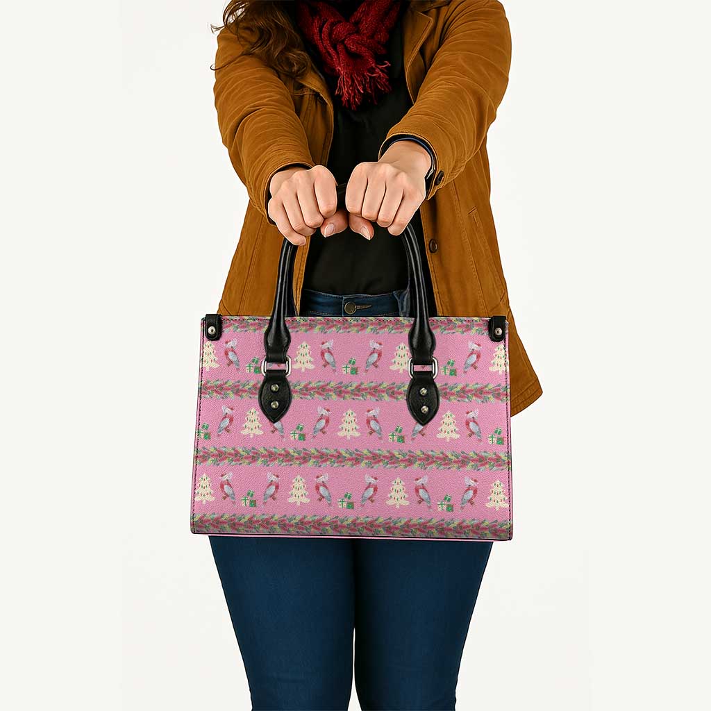 Australia Pink Galah Christmas Leather Bag Eolophus Roseicapilla Bottlebrush Seamless - Aussie Hoodie