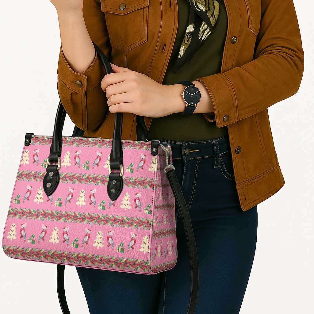 Australia Pink Galah Christmas Leather Bag Eolophus Roseicapilla Bottlebrush Seamless - Aussie Hoodie