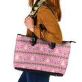 Australia Pink Galah Christmas Leather Tote Bag Eolophus Roseicapilla Bottlebrush Seamless - Aussie Hoodie