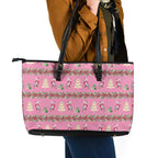 Australia Pink Galah Christmas Leather Tote Bag Eolophus Roseicapilla Bottlebrush Seamless - Aussie Hoodie