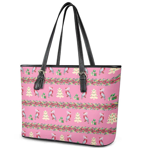 Australia Pink Galah Christmas Leather Tote Bag Eolophus Roseicapilla Bottlebrush Seamless - Aussie Hoodie