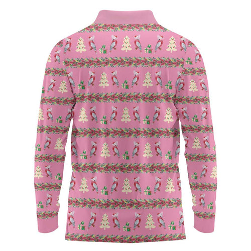 Australia Pink Galah Christmas Long Sleeve Polo Shirt Eolophus Roseicapilla Bottlebrush Seamless - Aussie Hoodie