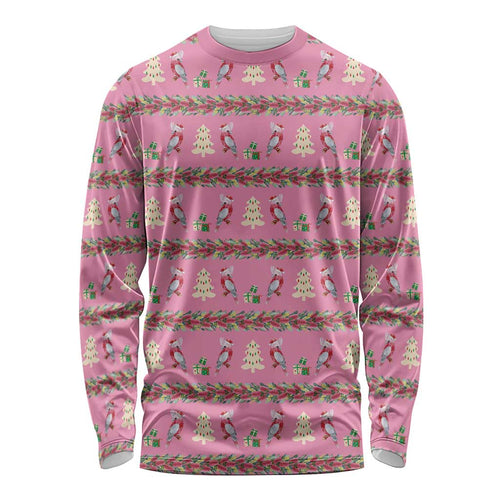 Australia Pink Galah Christmas Long Sleeve Shirt Eolophus Roseicapilla Bottlebrush Seamless - Aussie Hoodie