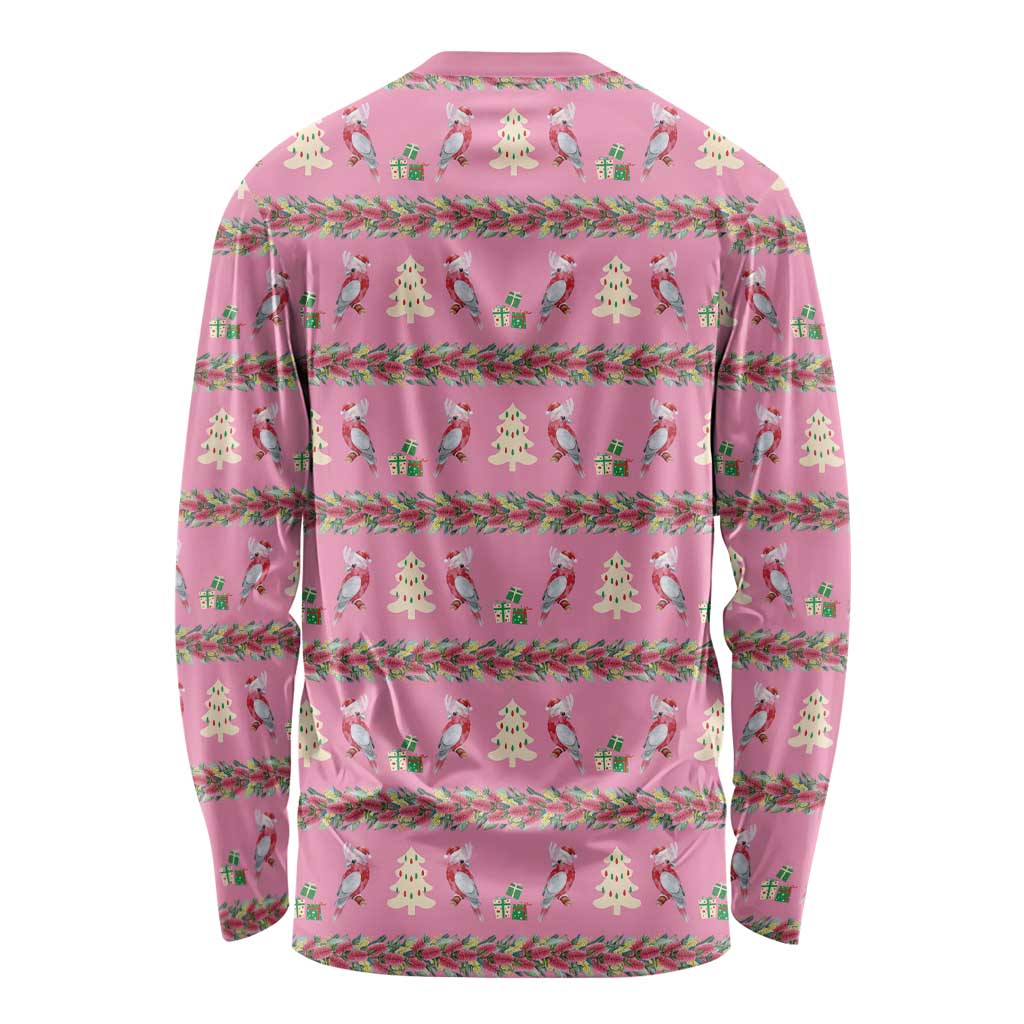 Australia Pink Galah Christmas Long Sleeve Shirt Eolophus Roseicapilla Bottlebrush Seamless - Aussie Hoodie