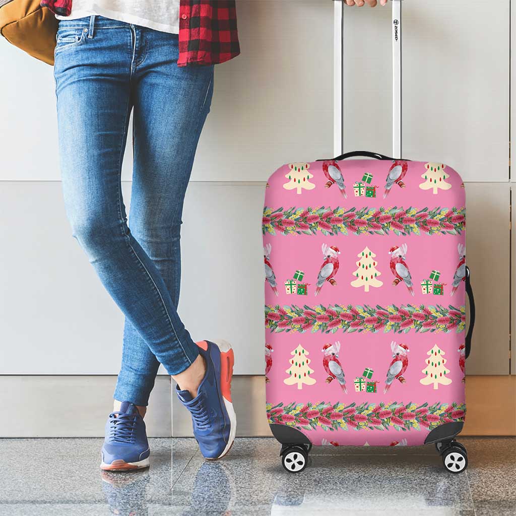 Australia Pink Galah Christmas Luggage Cover Eolophus Roseicapilla Bottlebrush Seamless - Aussie Hoodie