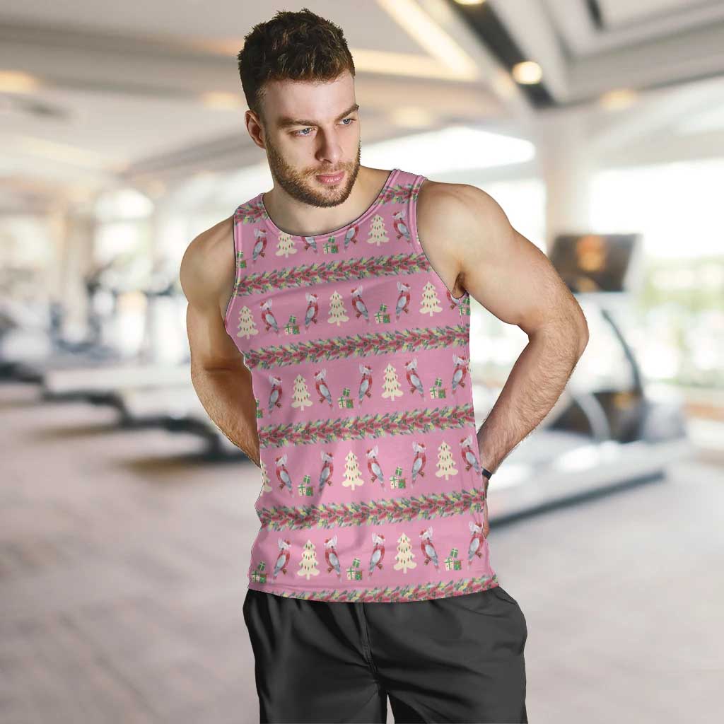 Australia Pink Galah Christmas Men Tank Top Eolophus Roseicapilla Bottlebrush Seamless - Aussie Hoodie