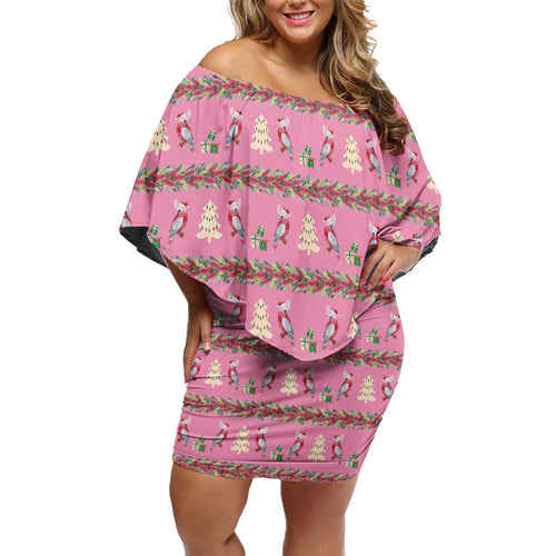 Australia Pink Galah Christmas Off Shoulder Short Dress Eolophus Roseicapilla Bottlebrush Seamless - Aussie Hoodie