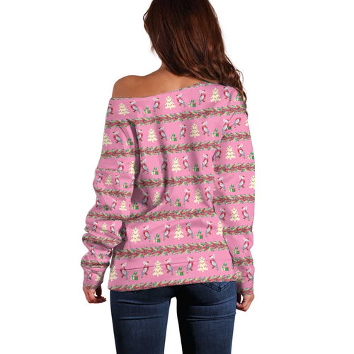 Australia Pink Galah Christmas Off Shoulder Sweater Eolophus Roseicapilla Bottlebrush Seamless - Aussie Hoodie